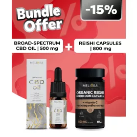   Meliora Széles Spektrumú 5% CBD olaj 500 mg + Meliora Pecsétviaszgomba kapszula 60 db