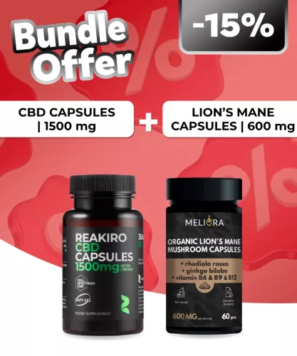 Reakiro CBD kapszula 50 mg 30 db | 1500 mg + Meliora Süngomba kapszula 60 db
