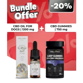   Meliora CBD olaj kutyáknak 12% 1200 mg + Meliora CBD Gumicukor Sleep Gummies 30 db | Áfonya