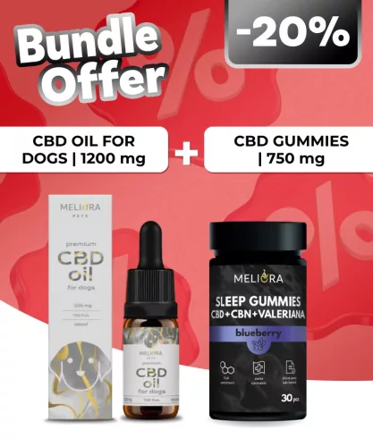 Meliora CBD olaj kutyáknak 12% 1200 mg + Meliora CBD Gumicukor Sleep Gummies 30 db | Áfonya