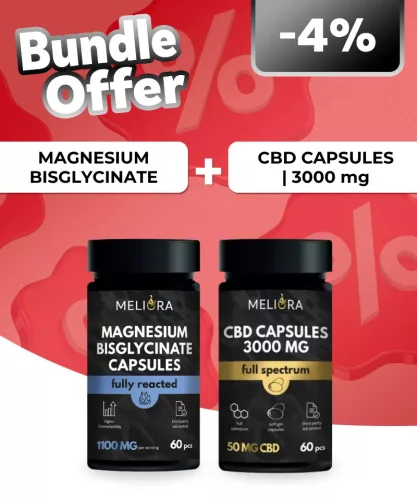 Meliora Magnézium-biszglicinát kapszula | 60 db + Meliora CBD kapszula 50 mg 60 db | 3000 mg