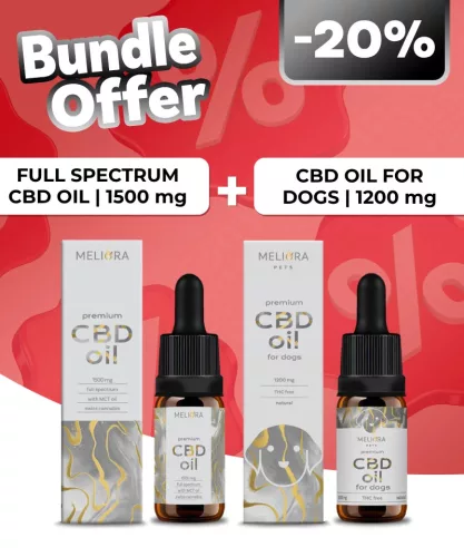 Meliora Teljes Spektrumú 15% CBD olaj + Meliora CBD olaj kutyáknak 12% 1200 mg
