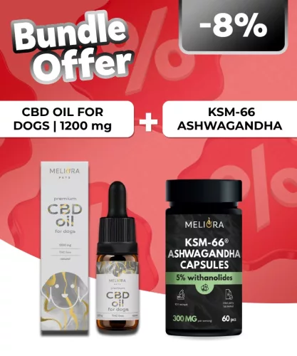 Meliora CBD olaj kutyáknak 12% 1200 mg + Meliora KSM-66® Ashwagandha kapszula | 60 db