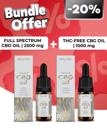 Meliora Teljes Spektrumú 25% CBD olaj + Meliora 10% CBG olaj 1000 mg