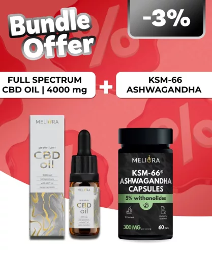 Meliora Teljes Spektrumú 40% CBD olaj + Meliora KSM-66® Ashwagandha kapszula | 60 db