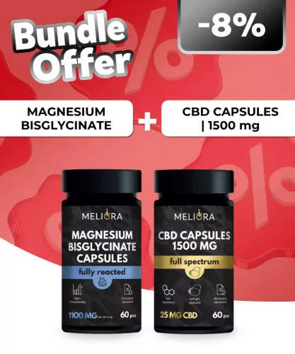 Meliora Magnézium-biszglicinát kapszula | 60 db + Meliora CBD kapszula 25 mg 60 db | 1500 mg