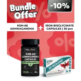  Meliora KSM-66® Ashwagandha kapszula - 60 db + Natur Tanya® Vas Biszglicinát - 30 db