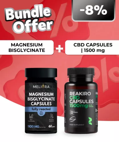 Meliora Magnézium-biszglicinát kapszula | 60 db + Reakiro CBD kapszula 25 mg 60 db | 1500 mg