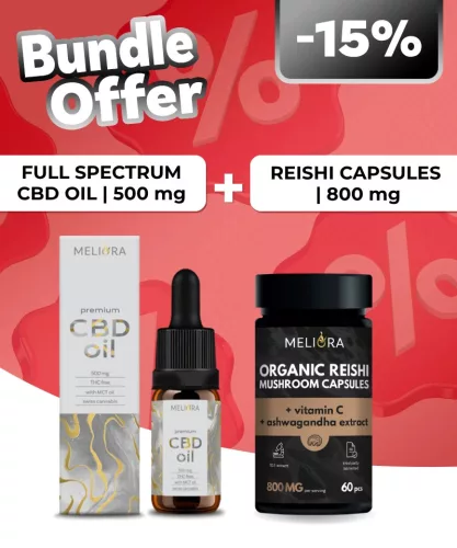 Meliora Teljes Spektrumú 5% CBD olaj + Meliora Pecsétviaszgomba kapszula 60 db
