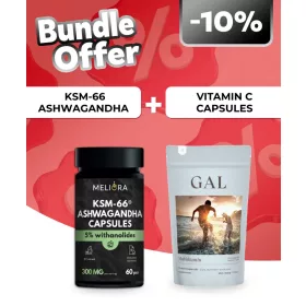  Meliora KSM-66® Ashwagandha kapszula - 60 db + GAL Multivitamin – C-vitamin kapszulák, 90 adagos utántöltő