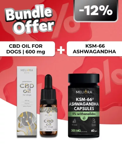 Meliora CBD olaj kutyáknak 6% 600 mg + Meliora KSM-66® Ashwagandha kapszula | 60 db