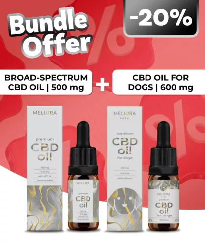 Meliora Széles Spektrumú 5% CBD olaj 500 mg + Meliora CBD olaj kutyáknak 6% 600 mg