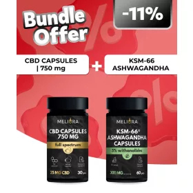   Meliora CBD kapszula 25 mg 30 db | 750 mg + Meliora KSM-66® Ashwagandha kapszula | 60 db