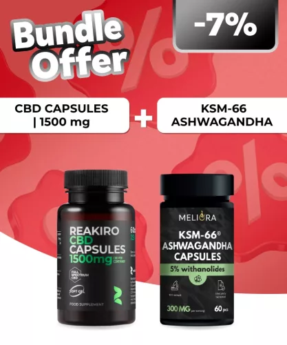 Reakiro CBD kapszula 25 mg 60 db | 1500 mg + Meliora KSM-66® Ashwagandha kapszula | 60 db