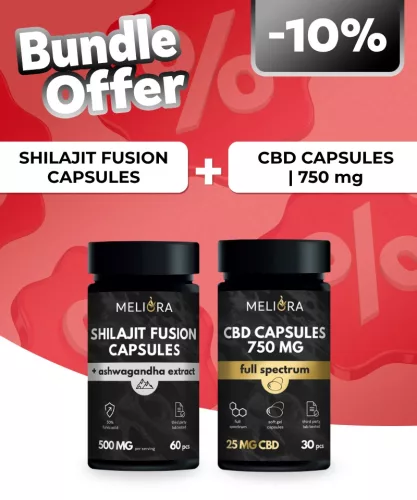 Meliora Shilajit Fusion kapszula | 60 db + Meliora CBD kapszula 25 mg 30 db | 750 mg