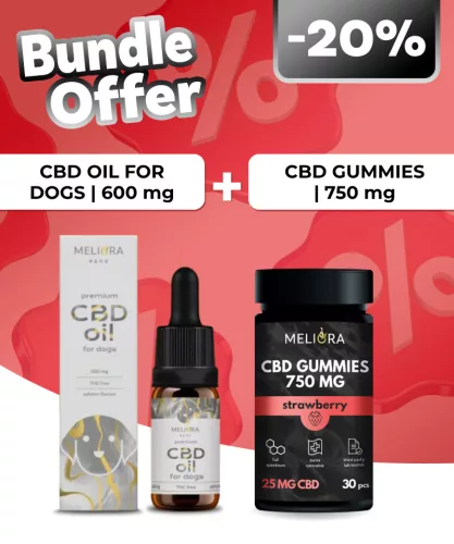 Meliora CBD olaj kutyáknak 6% 600 mg + Meliora CBD Gumicukor 25 mg 30 db | 750 mg (Eper)