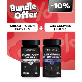   Meliora Shilajit Fusion kapszula | 60 db + Meliora CBD Gumicukor Sleep Gummies 30 db | Áfonya